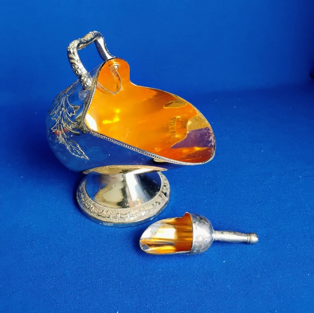 VTG SCUTTLER w/Scoop Silver Plate & Gold Wash SET